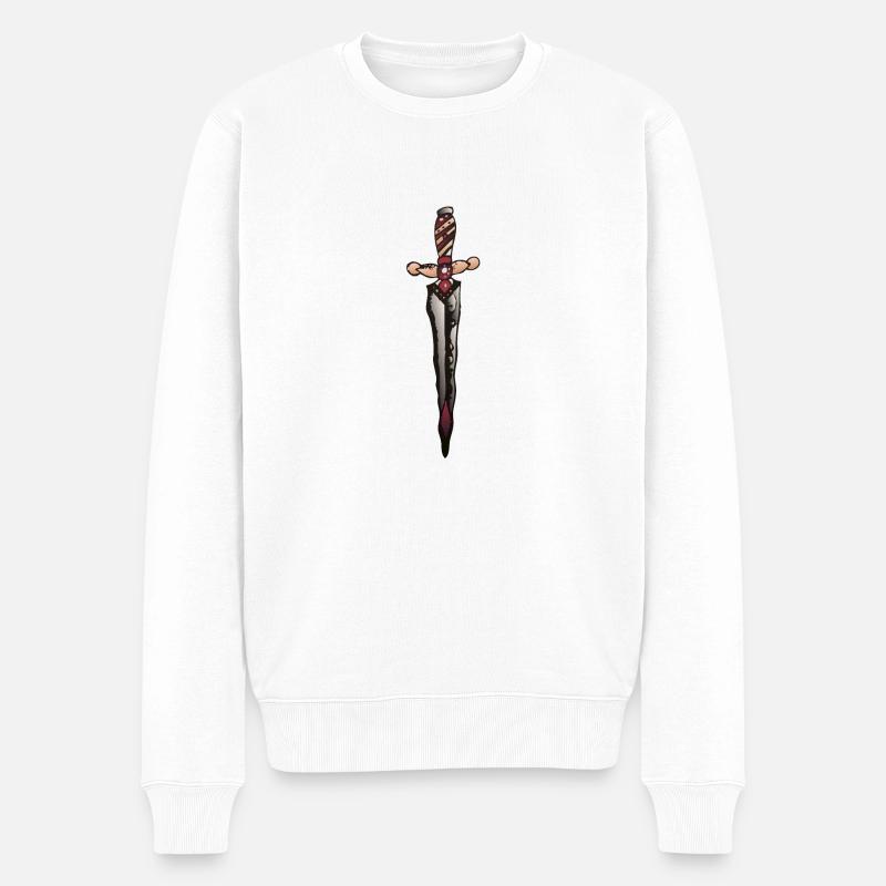 Dolch Messer Dolch - Männer Premium Bio Pullover - Weiß