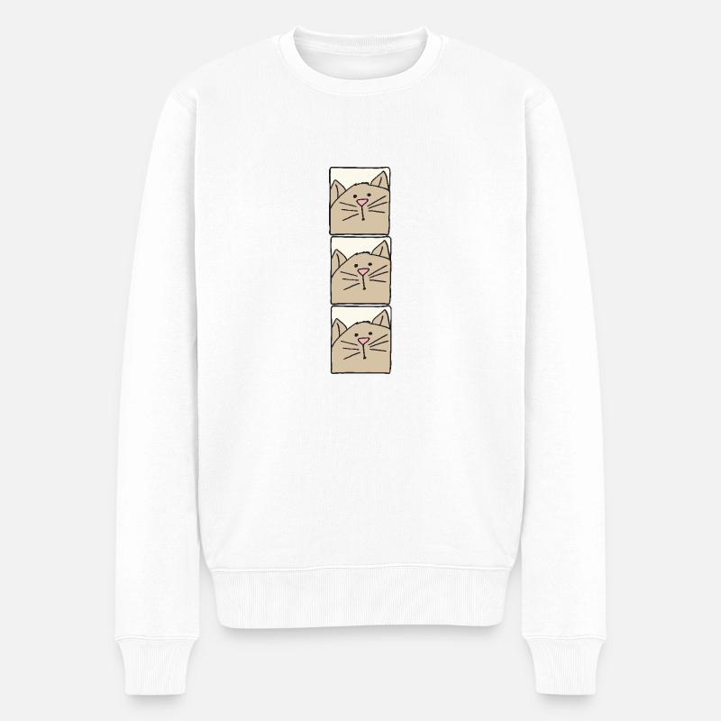 Tête de chat triple - Pull Premium bio Homme - blanc