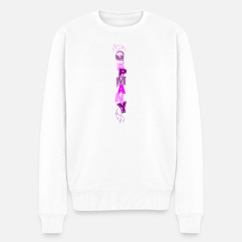 GERMANY Schriftzug vertikal violett-pink - Männer Premium Bio Pullover - Weiß