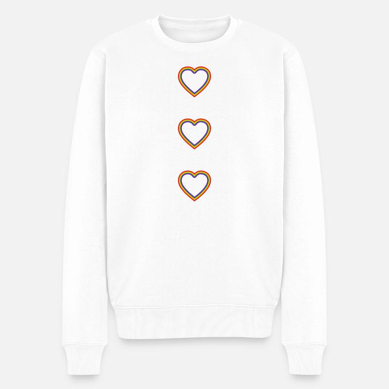 Regenbogen-Herzen - Männer Premium Bio Pullover - Weiß