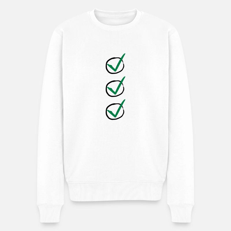 Three Checkmarks - Männer Premium Bio Pullover - Weiß