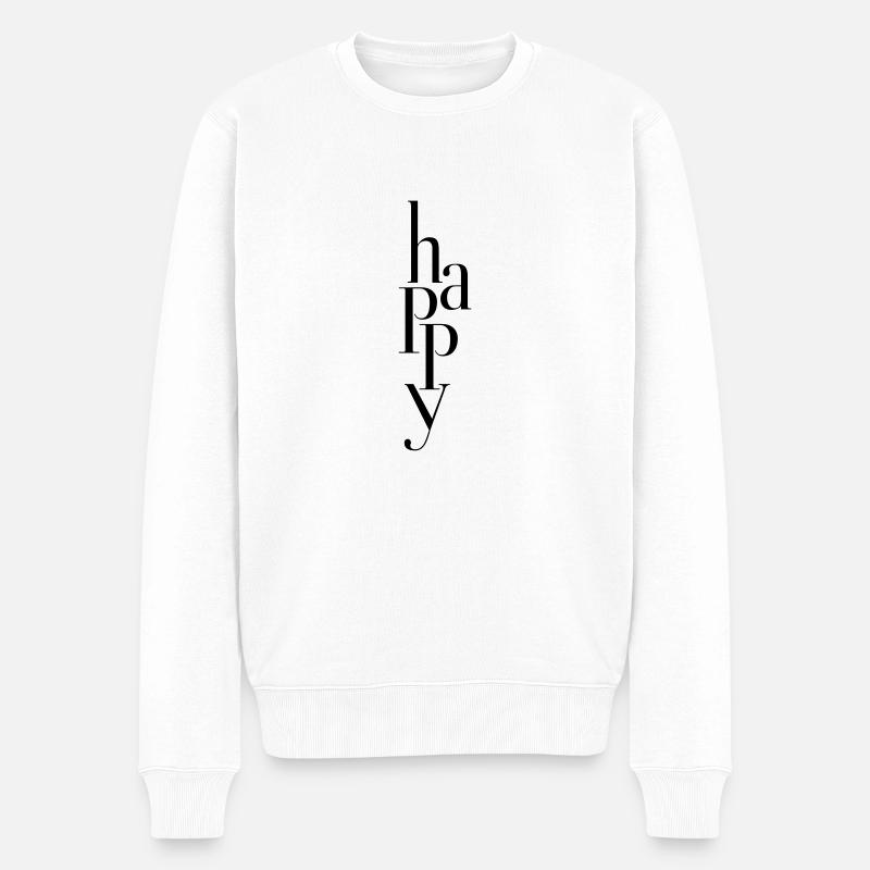 happy_T-Shirt - Männer Premium Bio Pullover - Weiß
