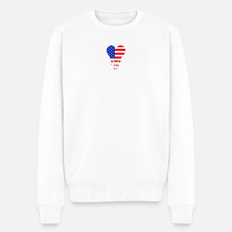 Cœur Drapeau Américain Bleu Rouge - Pull Premium bio Homme - blanc
