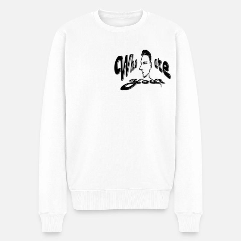 Who are you, design noir - Pull Premium bio Homme - blanc