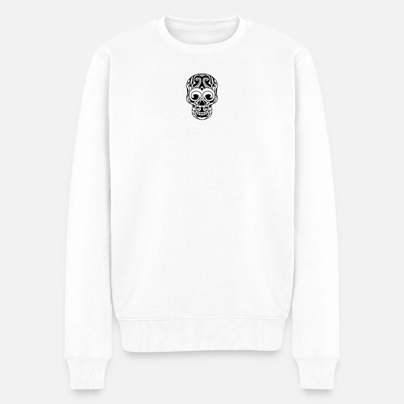 crâne décoré tribal - Pull Premium bio Homme - blanc