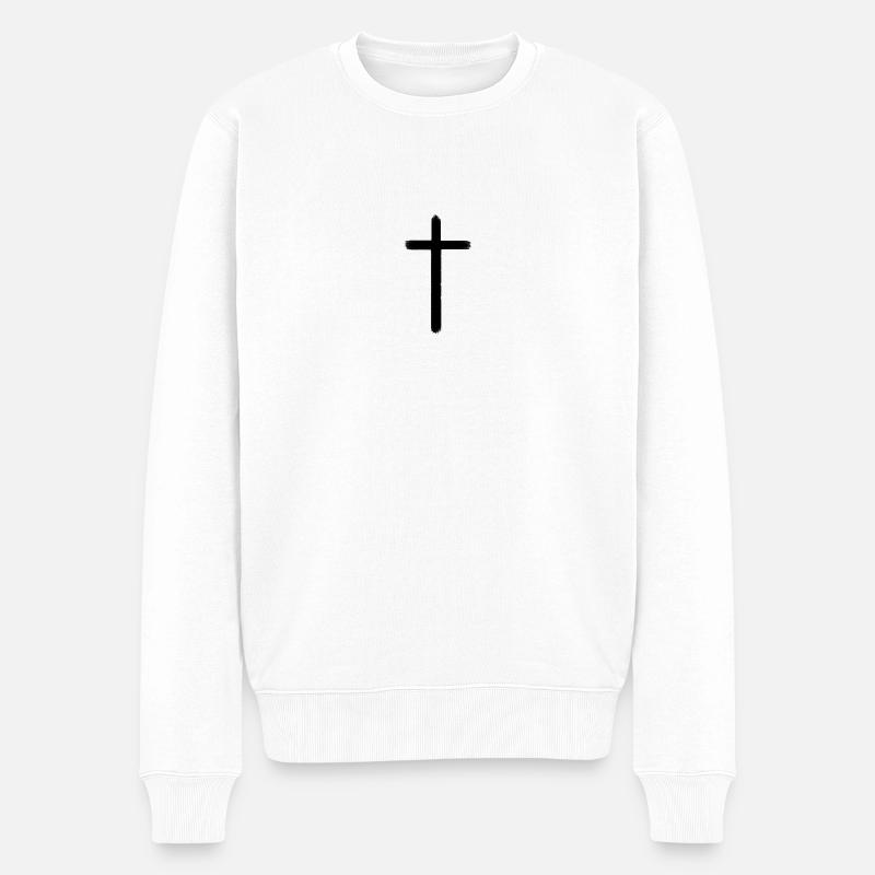 Petite croix, Jésus-Christ - Pull Premium bio Homme - blanc