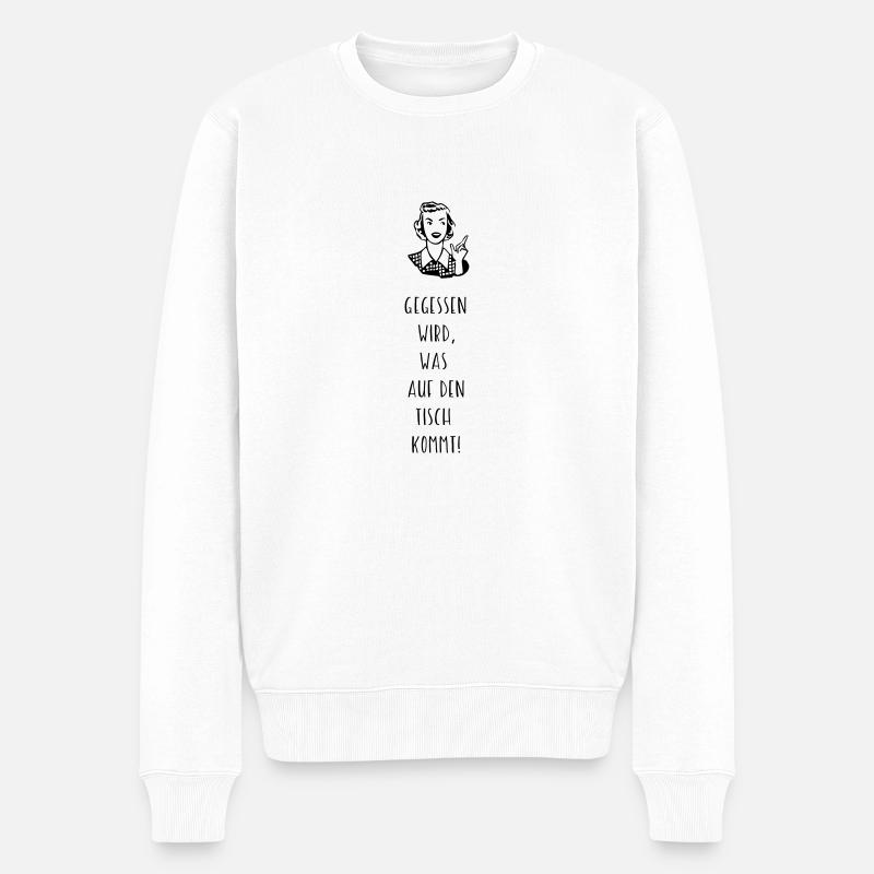 Gegessen wird was auf den Tisch kommt Kochschürze - Männer Premium Bio Pullover - Weiß