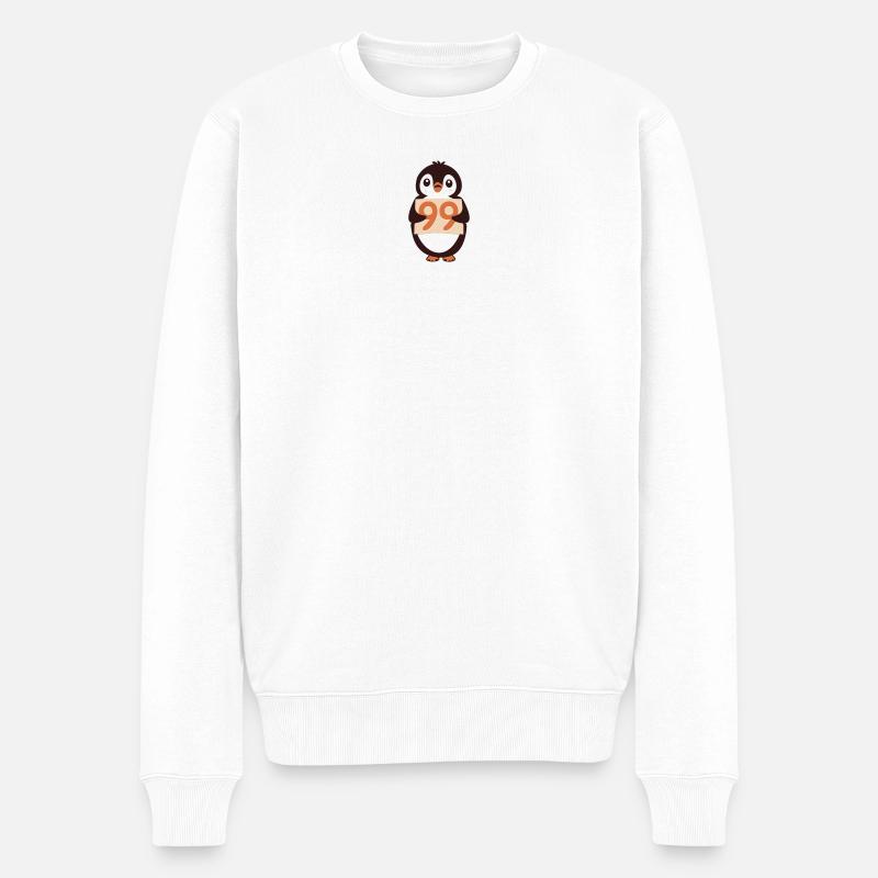 Süßer Pinguin hält ein Schild - Männer Premium Bio Pullover - Weiß
