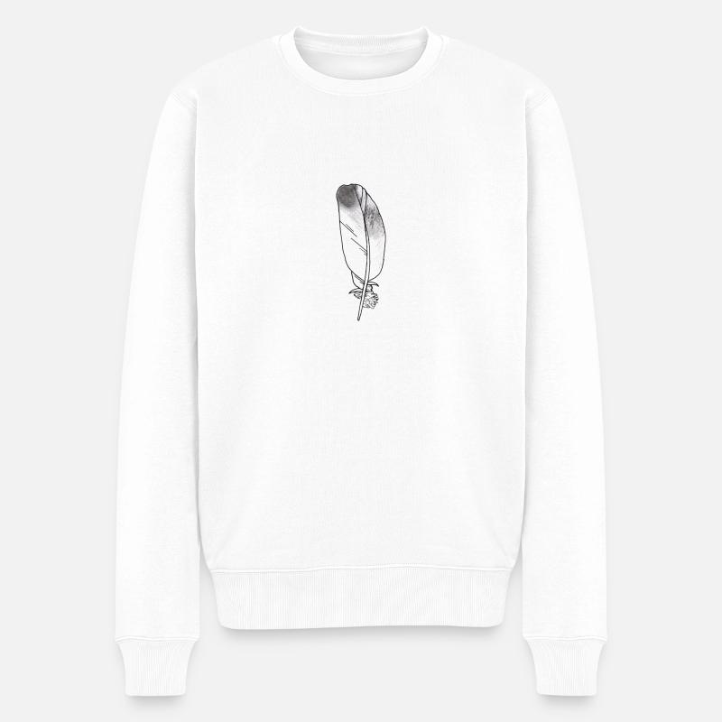 Kleine Feder Grau Handgezeichnet (Taube) - Männer Premium Bio Pullover - Weiß