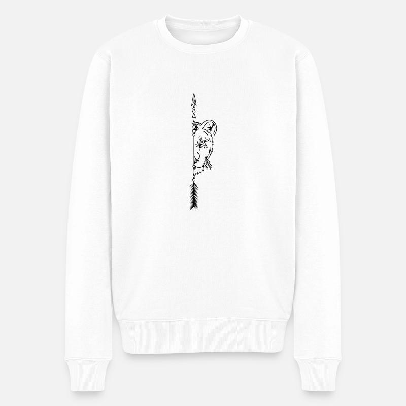 Löwin Partner Line Art - Minimalistisch - Männer Premium Bio Pullover - Weiß