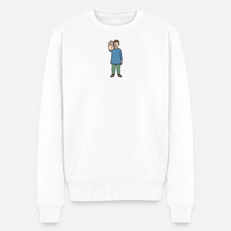 Stop Geste Cartoonfigur - Männer Premium Bio Pullover - Weiß