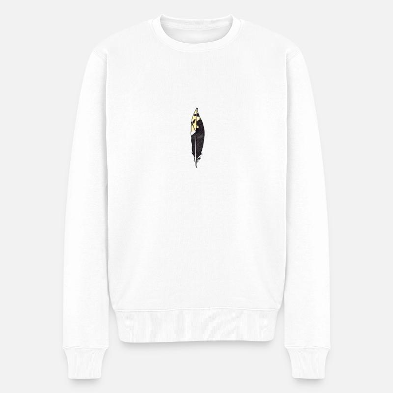 Petite plume noire dessinée à la main (grand pic tacheté) - Pull Premium bio Homme - blanc