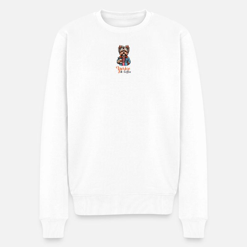 Yorkshire Terrier Kaffee - Männer Premium Bio Pullover - Weiß