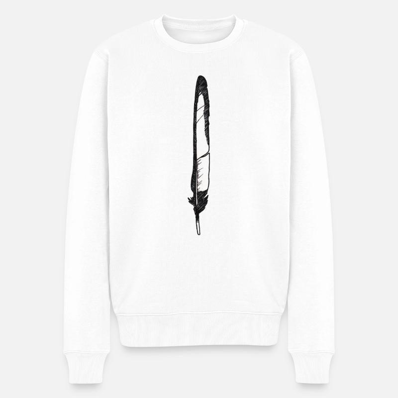 Feder schwarz-weiß handgezeichnet (Elster) - Männer Premium Bio Pullover - Weiß