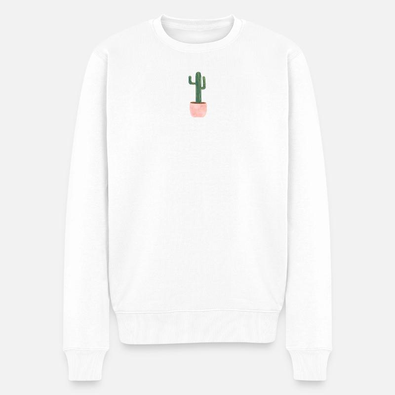 Kaktus im Blumentopf - gross - Männer Premium Bio Pullover - Weiß
