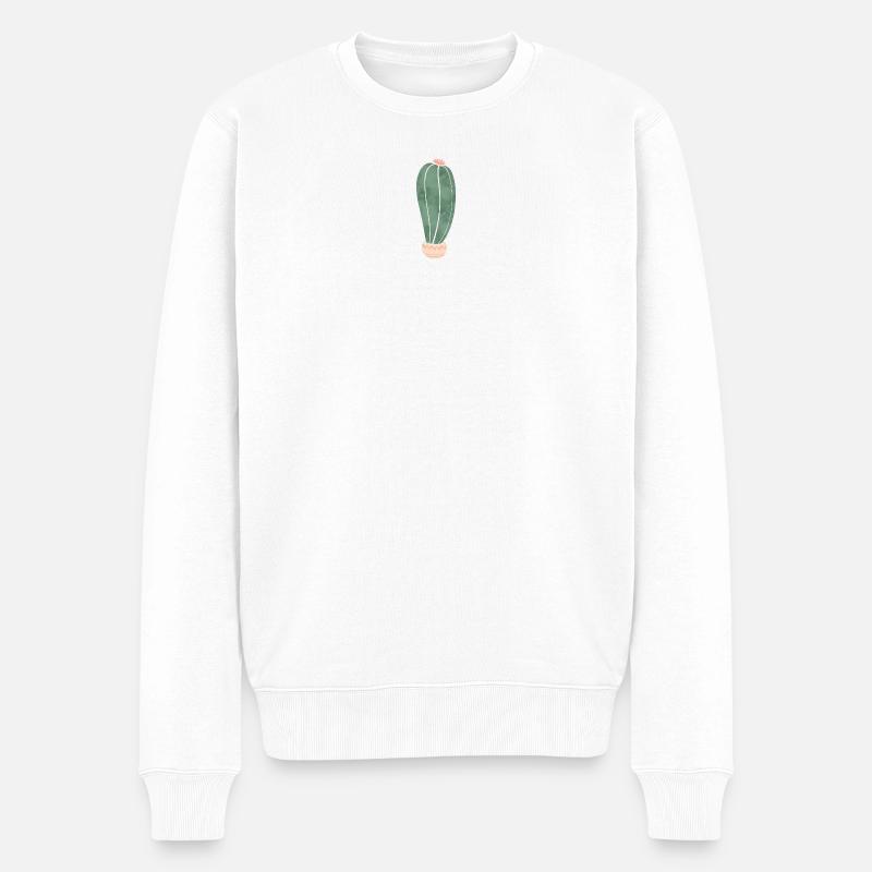 Kaktus im Blumentopf - lang 2 - Männer Premium Bio Pullover - Weiß