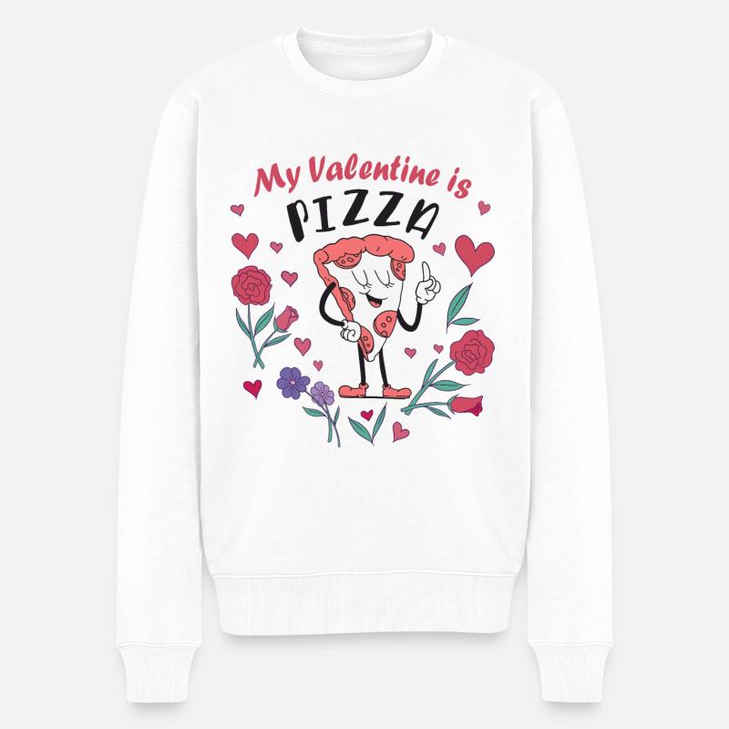 Mein Valentin ist Pizza - Männer Premium Bio Pullover - Weiß