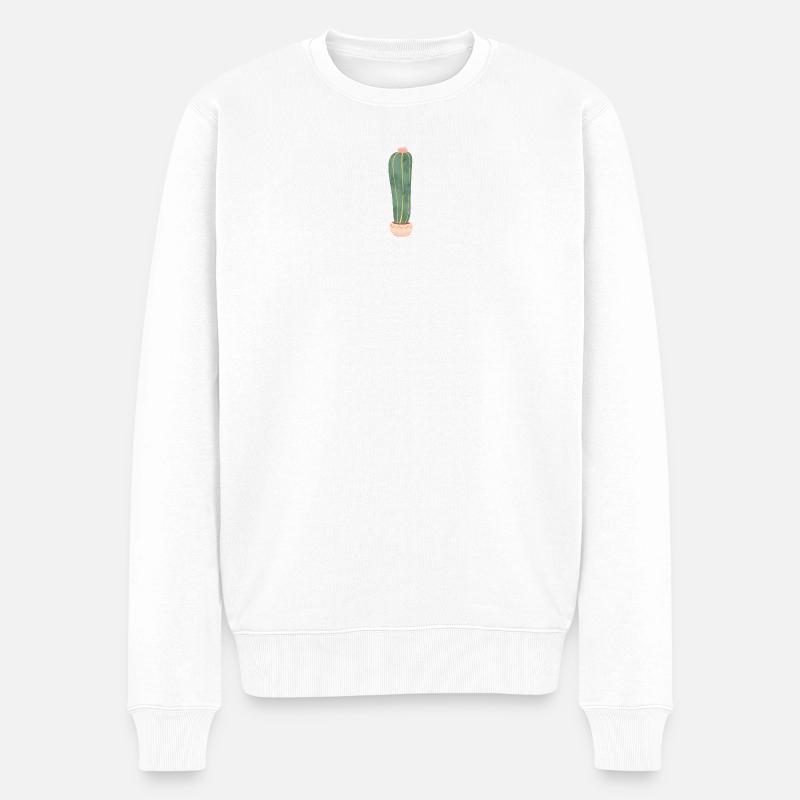 Kaktus im Blumentopf - lang - Männer Premium Bio Pullover - Weiß