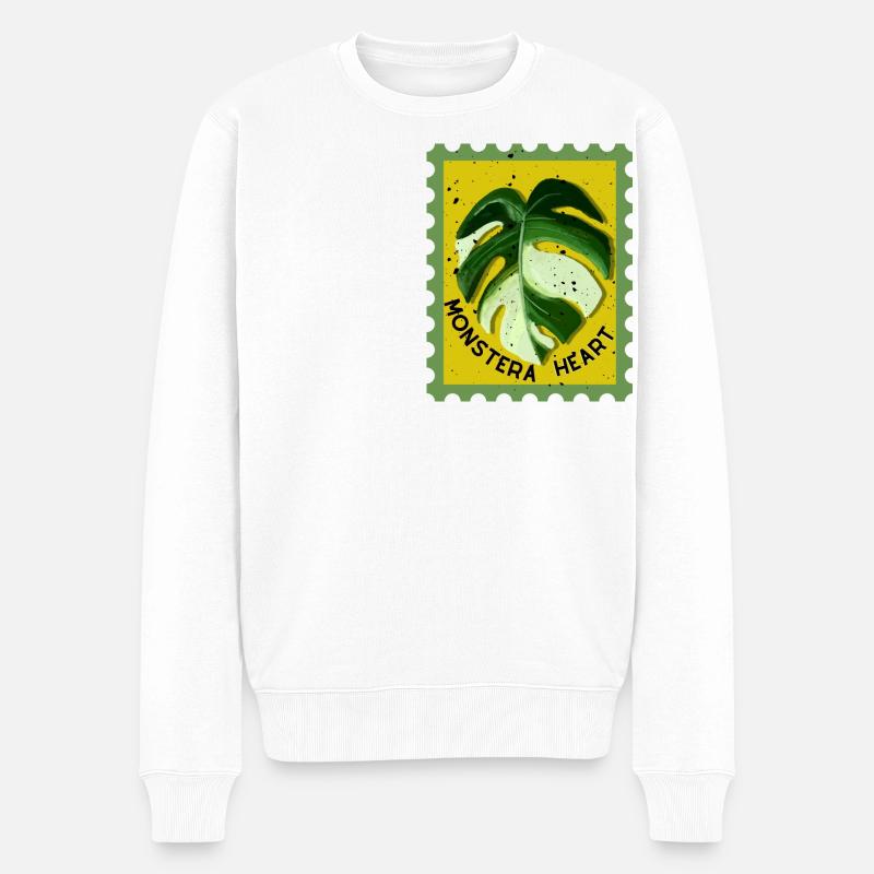 Monstera panaché - Pull Premium bio Homme - blanc