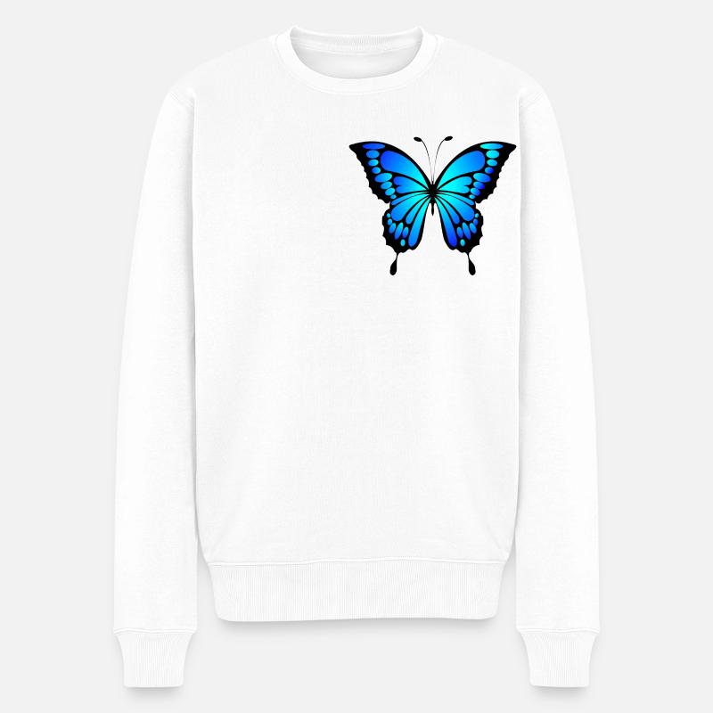 Blauer Schmetterling - Männer Premium Bio Pullover - Weiß