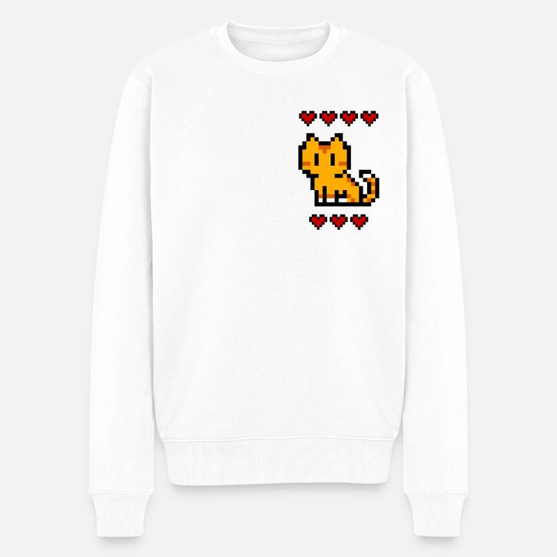Chat en pixels avec vie pour nerd, geek et joueurs - Pull Premium bio Homme - blanc