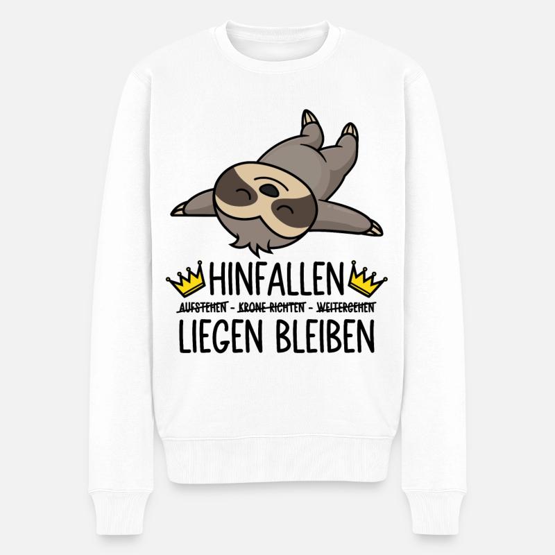 Hinfallen Liegen Bleiben - Faultier - Männer Premium Bio Pullover - Weiß