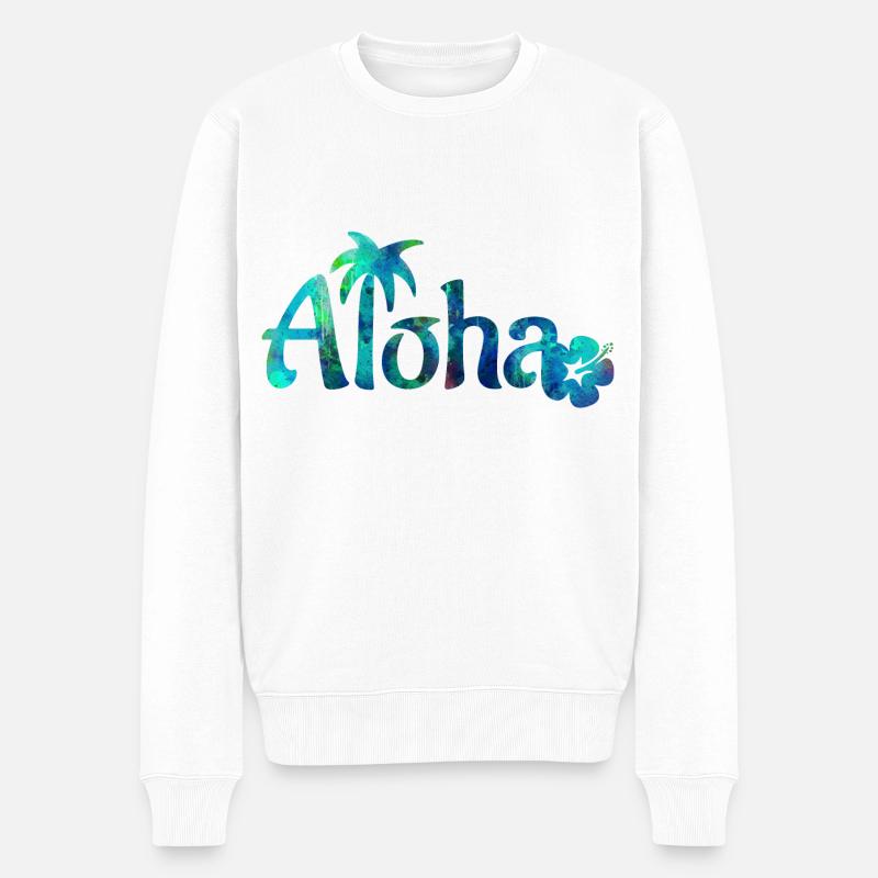 Aloha Beach Aquarell - Männer Premium Bio Pullover - Weiß