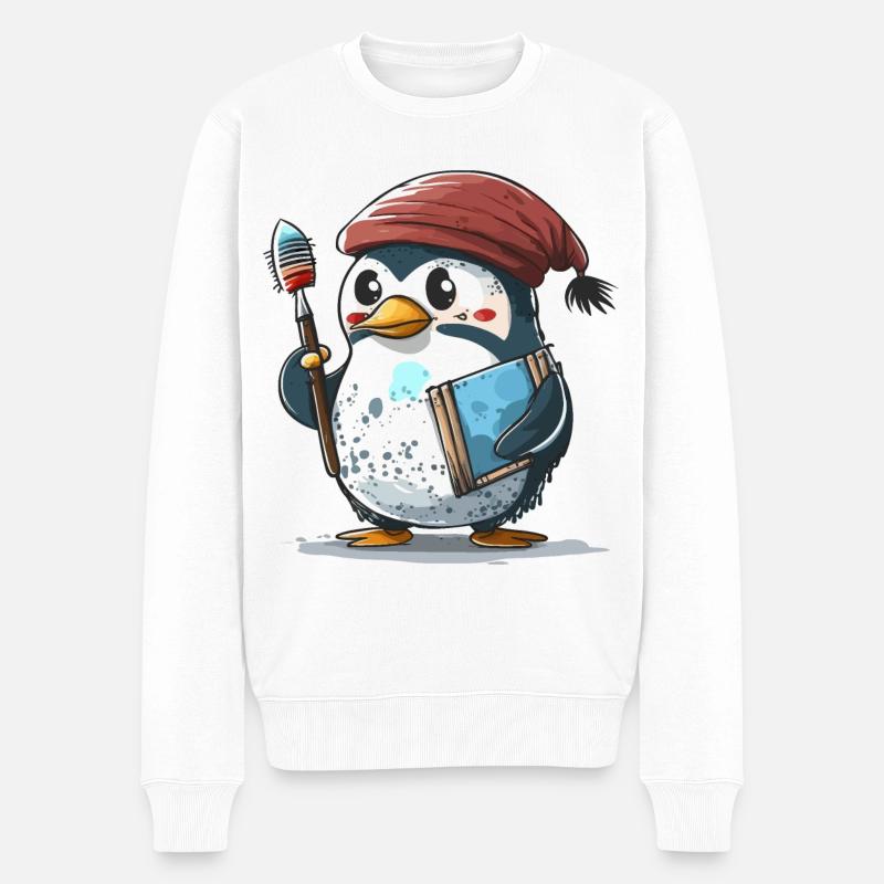 Künstlerischer Pinguin - Männer Premium Bio Pullover - Weiß