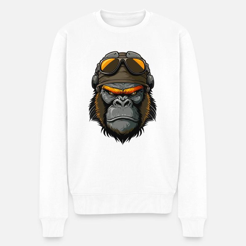 Gorilla Brille Hut - Männer Premium Bio Pullover - Weiß