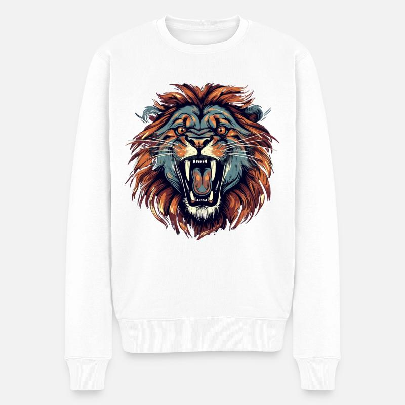 Löwe - Männer Premium Bio Pullover - Weiß