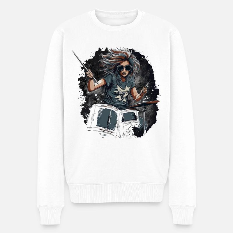 Drummer Girl - Männer Premium Bio Pullover - Weiß