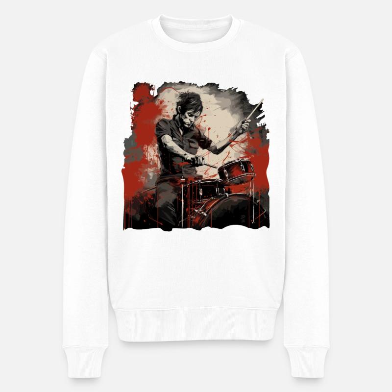 Drummer red - Männer Premium Bio Pullover - Weiß