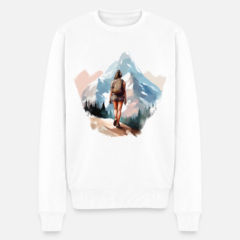 Wandern Frau Berge - Männer Premium Bio Pullover - Weiß