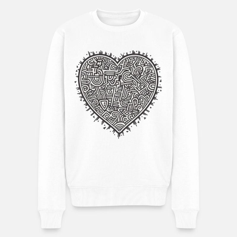 Herz Liebe - Männer Premium Bio Pullover - Weiß