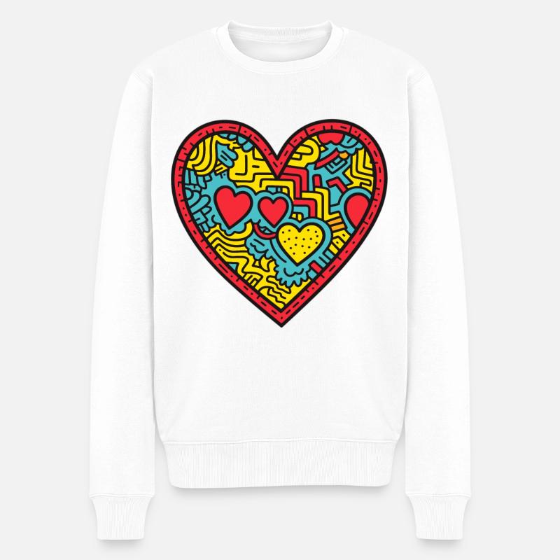 Herz Liebe - Männer Premium Bio Pullover - Weiß