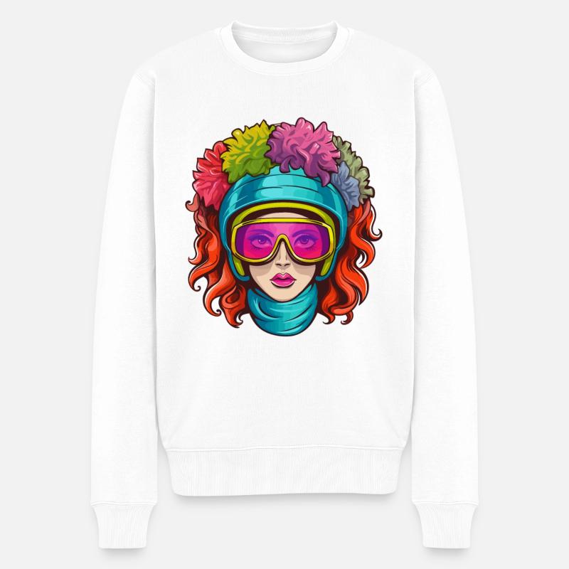 Creazy Ski Frau - Männer Premium Bio Pullover - Weiß