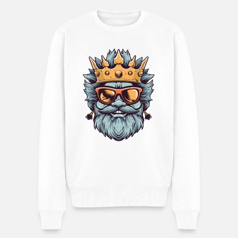 König Brille - Männer Premium Bio Pullover - Weiß