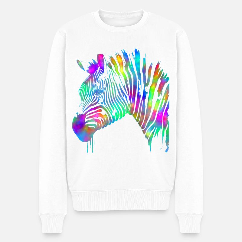 Zebra in Aquarell gemalt – Regenbogen - Männer Premium Bio Pullover - Weiß