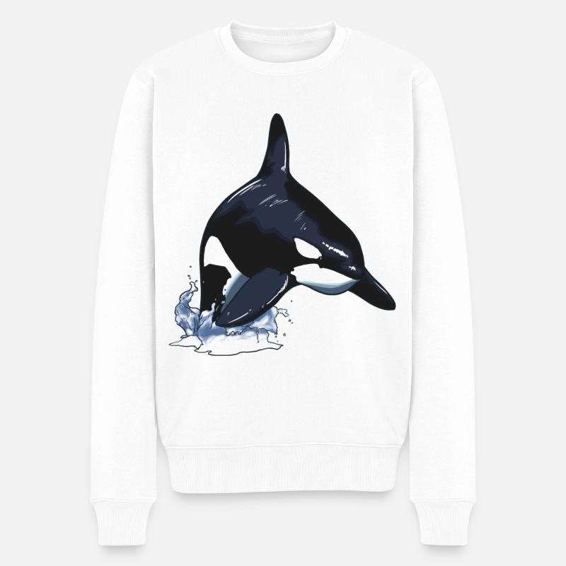Orca Killerwal Schwertwal Sprung - Männer Premium Bio Pullover - Weiß