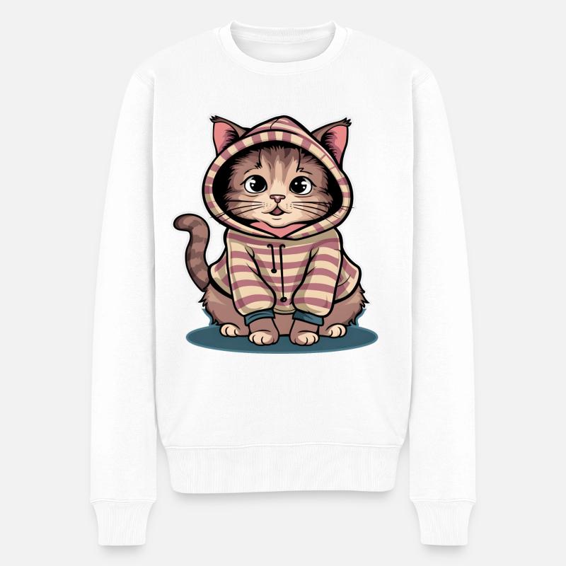 Chat en sweat à capuche - Pull Premium bio Homme - blanc