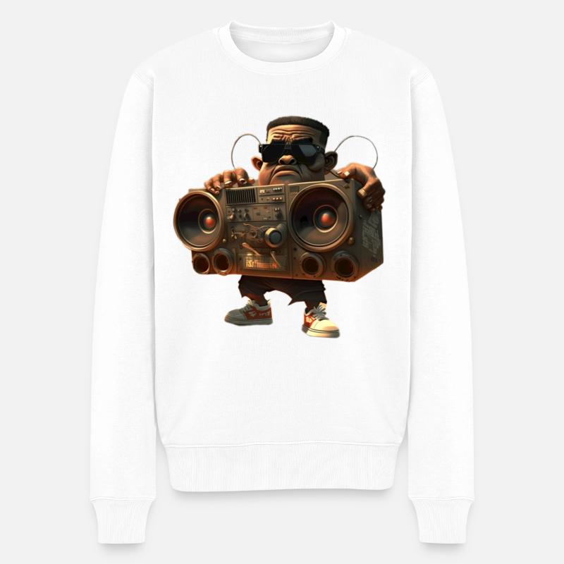 Hip-Hop mit Ghettoblaster - Männer Premium Bio Pullover - Weiß