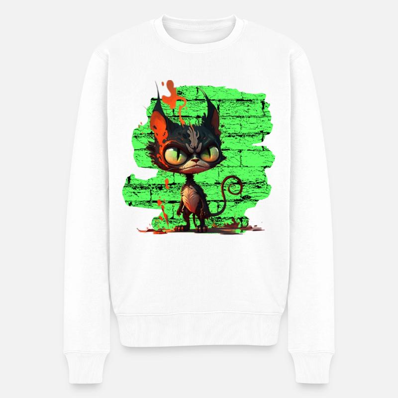 Lustige Katze - Männer Premium Bio Pullover - Weiß