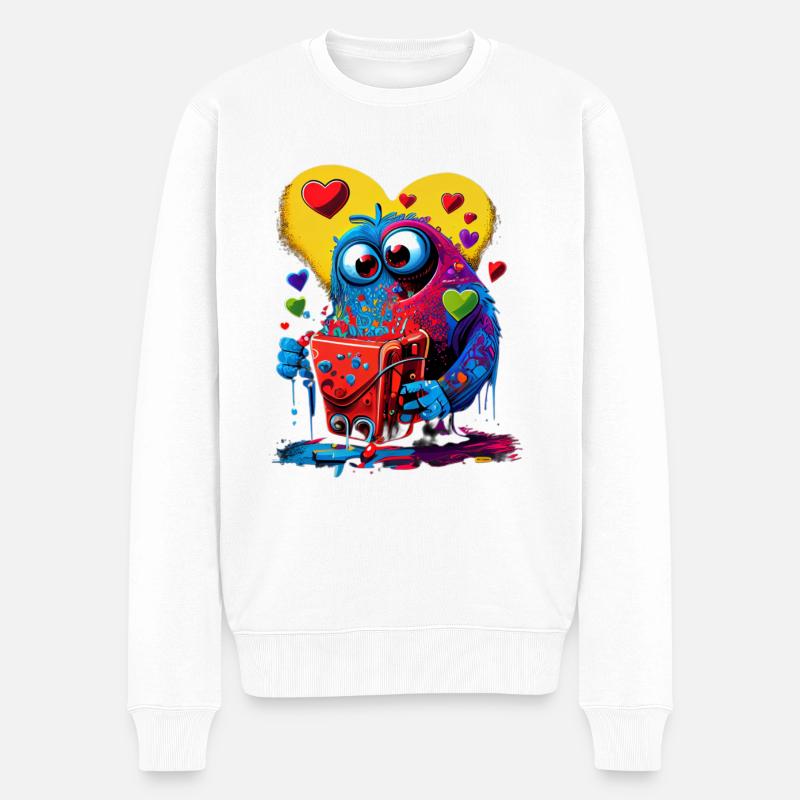 Süsses Herz Monster - Männer Premium Bio Pullover - Weiß