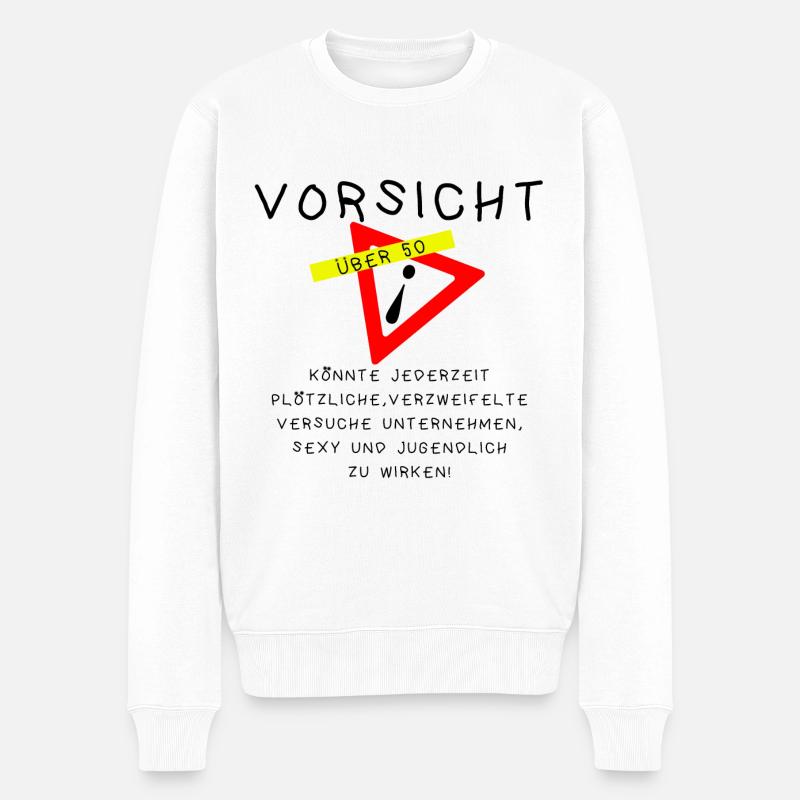 Vorsicht über 50 - Männer Premium Bio Pullover - Weiß