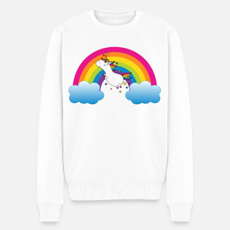 Regenbogen mit Einhorn - Männer Premium Bio Pullover - Weiß