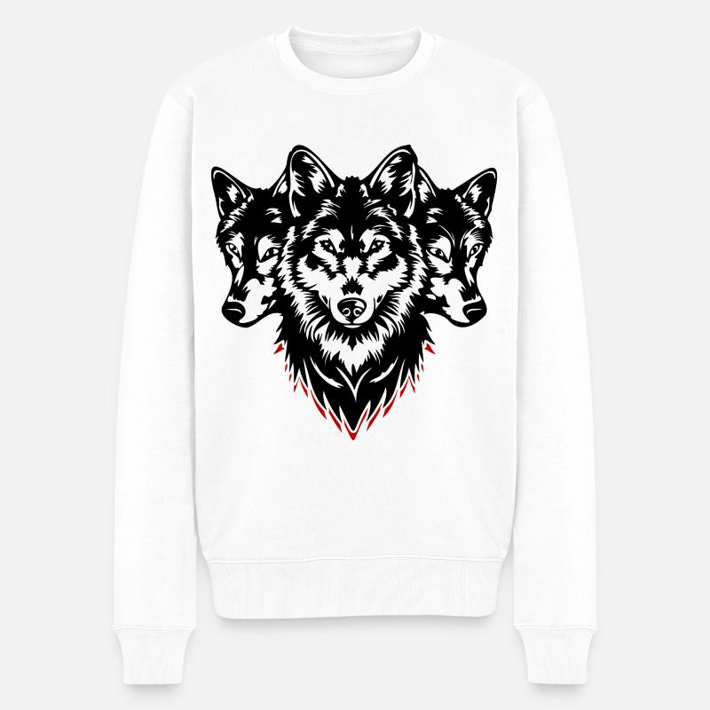 Wolf Kopf Rudel - Männer Premium Bio Pullover - Weiß