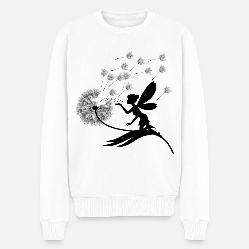 Schmetterlingdesign Pusteblumen Wiese Herzen Feen - Männer Premium Bio Pullover - Weiß