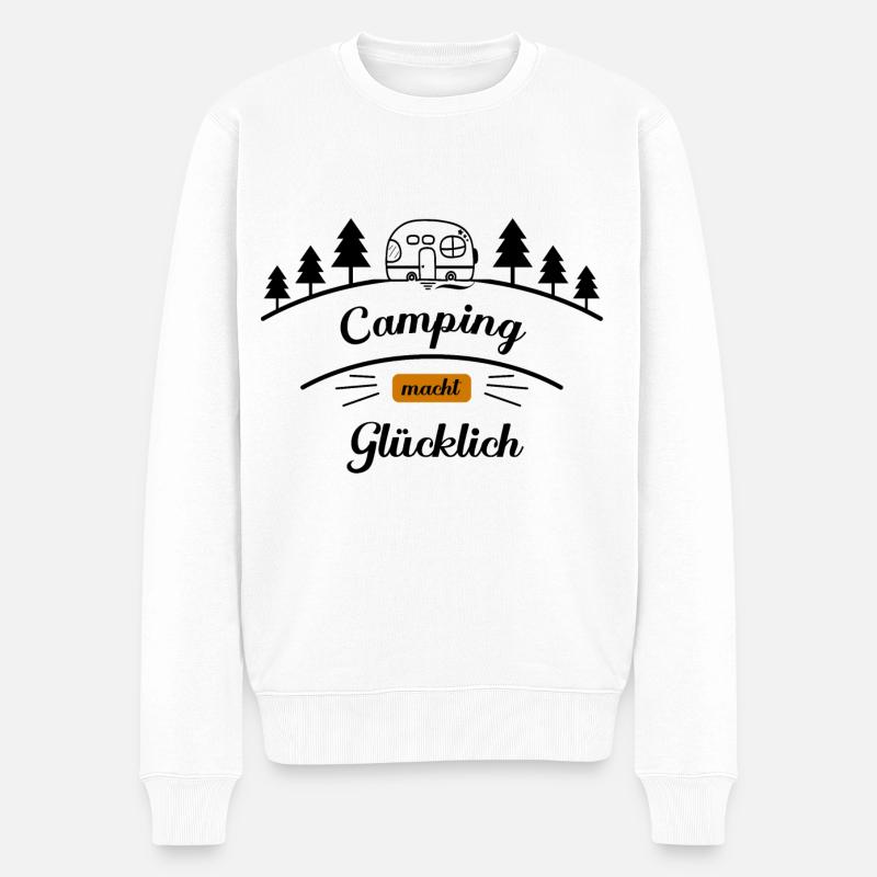 Camping macht Glücklich- Wohnwagen - Männer Premium Bio Pullover - Weiß