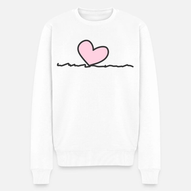 rosa Herz Linie - Männer Premium Bio Pullover - Weiß