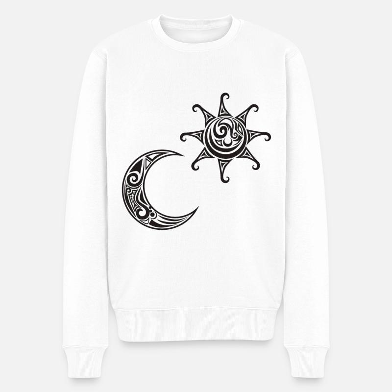 Sonne und Mond Tattoo Design - Männer Premium Bio Pullover - Weiß